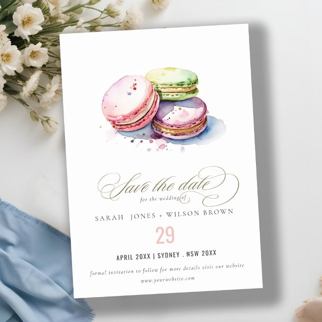 Chic Watercolor French Macarons Bakery Wedding Save The Date (Creator Uploaded)