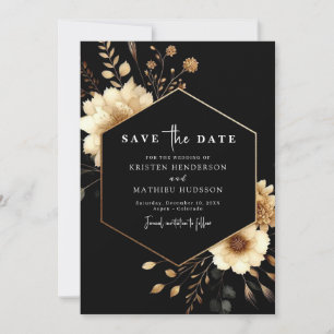 Chic Watercolor Gold and Black Wedding Save The Date