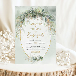 Chic watercolor greenery and gold Engagement Invitation
