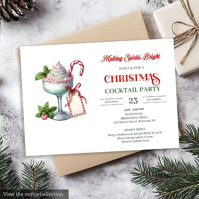Chic Watercolor Holiday Cocktails Party Invitation (Chic Watercolor Holiday Cocktails Party Invitation)