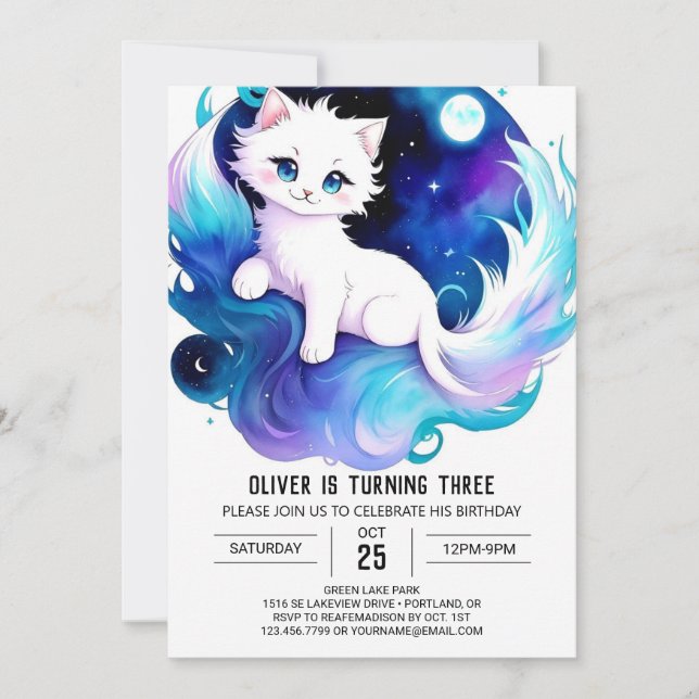 Chic Watercolor Kitten Birthday Invitation (Front)