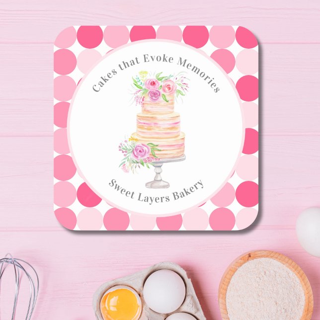 Chic Watercolor Layered Cake With Roses Bakery Square Sticker (Creator Uploaded)