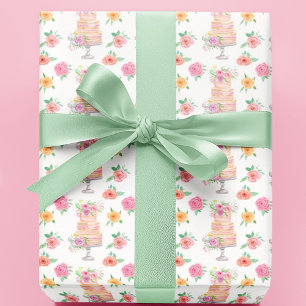  Chic Watercolor Layered Cake With Roses Pattern Wrapping Paper