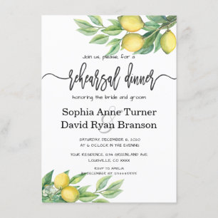 Chic Watercolor Lemon Tropical Rehearsal Dinner Invitation