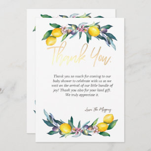 Chic Watercolor Lemons Olives Thank You Card