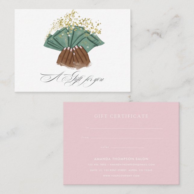 Chic Watercolor Nail Salon Gift Certificate (Front/Back)