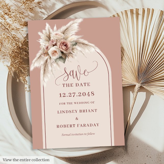 Chic Watercolor Pampas Grass Arch Save the Date Invitation (Chic Watercolor Pampas Grass Arch Save the Date)