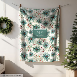 Chic watercolor pastel green poinsettia minimalist fleece blanket
