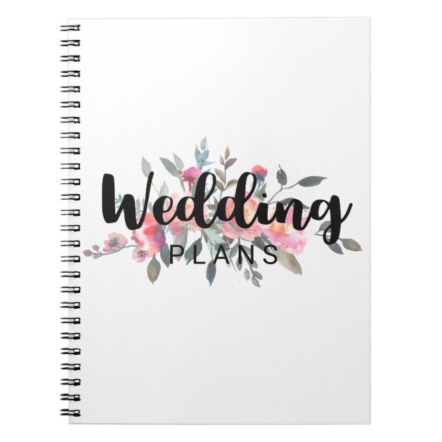 Chic Watercolor Peony Floral Wedding Planner Notebook (Front)