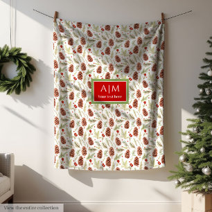 Chic watercolor pine cones pastel green Christmas Fleece Blanket