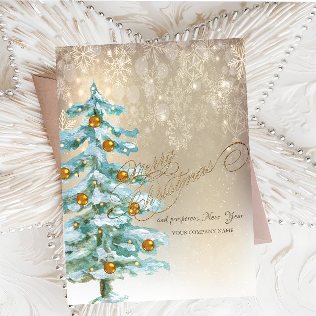 Chic Watercolor Pine Tree,Balls,Snowflakes  Holiday Card (Creator Uploaded)