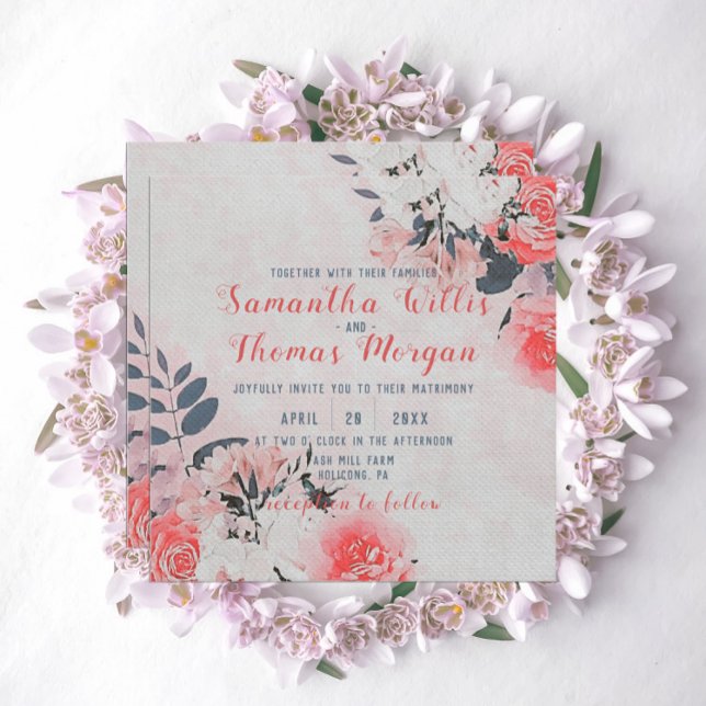 Chic Watercolor Pink Beige Cream Floral Bouquet  Invitation (Creator Uploaded)