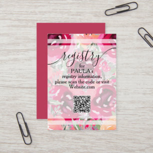 Chic Watercolor Pink Flowers QR Registry Card