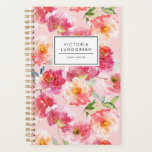 Chic Watercolor Pink Peonies Floral Pattern Custom Planner<br><div class="desc">Tropical custom custom planner featuring watercolor pattern of pink peonies on pink background. Personalise by adding your name or short phrase. This pink floral pattern planner will be perfect as a personalised gift. Matching items are available.</div>