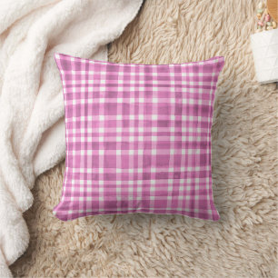 Chic Watercolor Pink Plaid pattern  Cushion