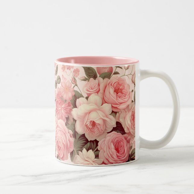 Chic Watercolor Pink Roses Two-Tone Coffee Mug (Right)