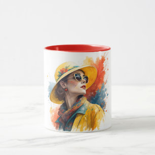 Chic Watercolor Portrait with Color Splash Art Mug