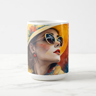 Chic Watercolor Portrait with Colour Splash Art Coffee Mug