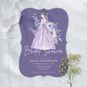 Chic Watercolor Purple Flower Script Bridal Shower Invitation