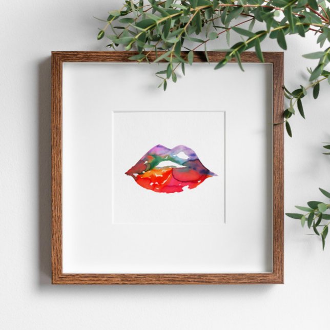 Chic Watercolor Rainbow Lips Abstract Painting  Poster (Creator Uploaded)
