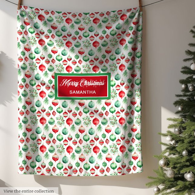 Chic watercolor red and green festive holiday fleece blanket (Chic watercolor red and green festive holiday throw)