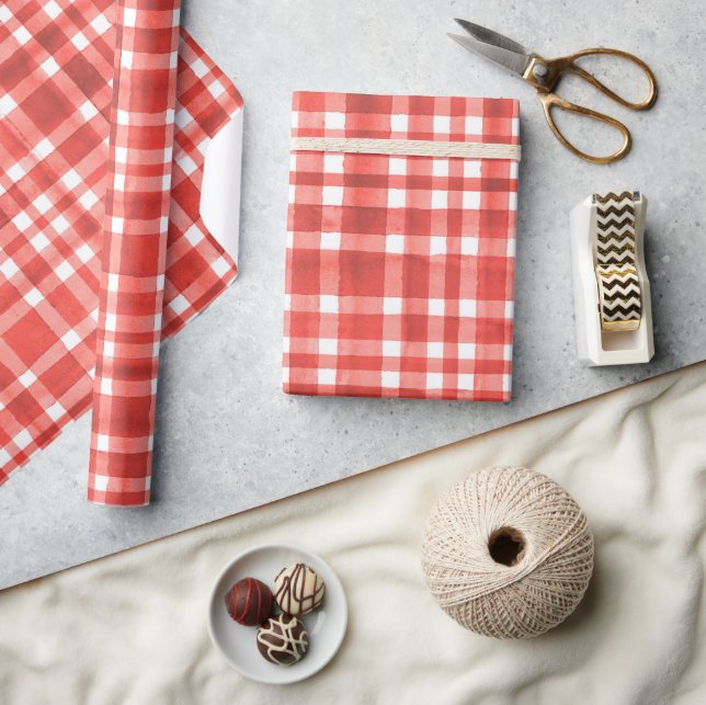 Chic Watercolor Red Plaid pattern  Wrapping Paper (Crafts)