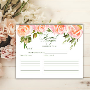 Chic Watercolor Roses Bridal Shower Recipe Card