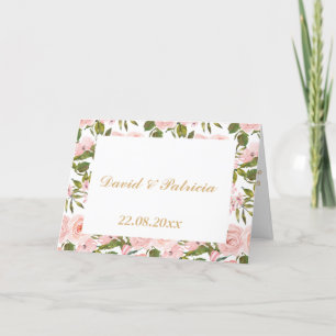 Chic Watercolor Rustic Pink Floral Wedding Thank You Card
