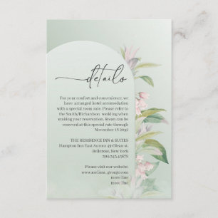 Chic watercolor sage green arch blush details card