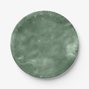 Chic Watercolor Sage Green Party Paper Plate