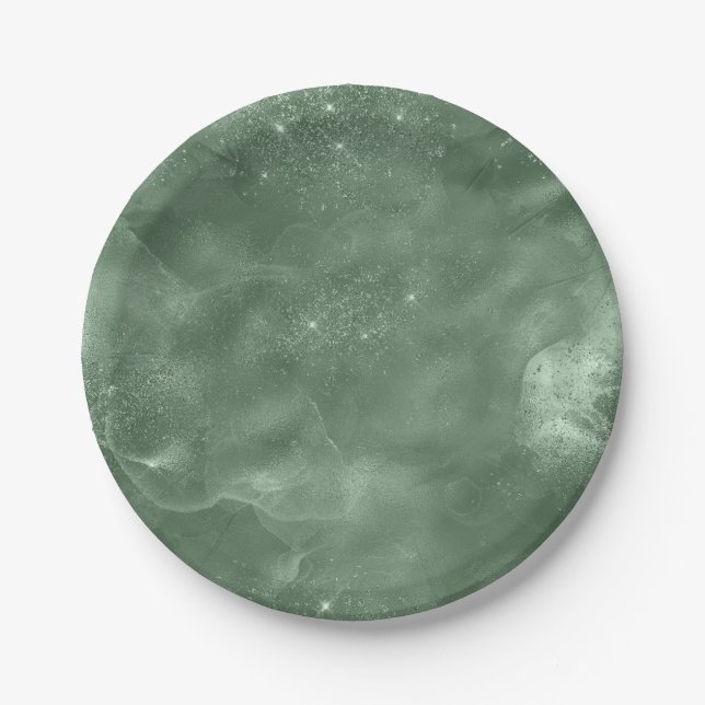 Chic Watercolor Sage Green Party Paper Plate (Front)