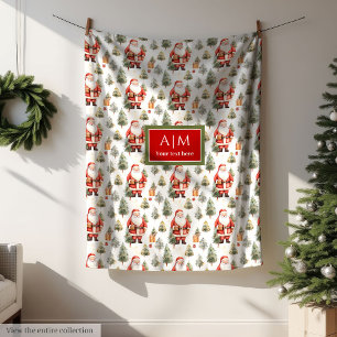 Chic watercolor Santa Claus red green holiday Fleece Blanket