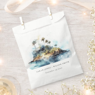 Chic Watercolor Seascape Palm Tree Island Wedding Favour Bag