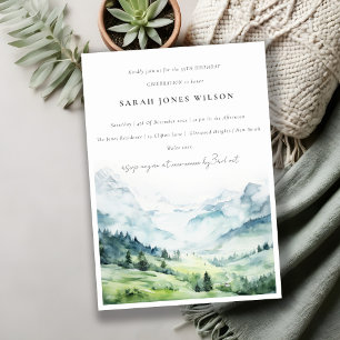 Chic Watercolor Snow Mountain Landscape Birthday Invitation