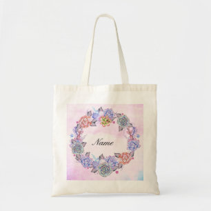 Chic Watercolor Succulents Wreath Tote Bag
