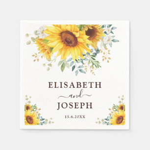 Chic Watercolor Sunflower Garden Greenery Wedding Napkin