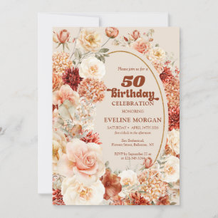 Chic watercolor terracotta burgundy blush 50th invitation