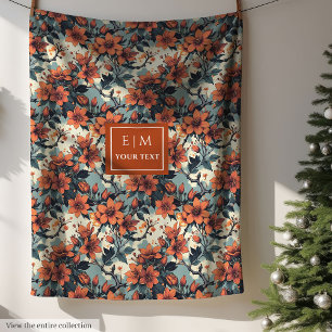 Chic watercolor throw in copper and pastel green fleece blanket