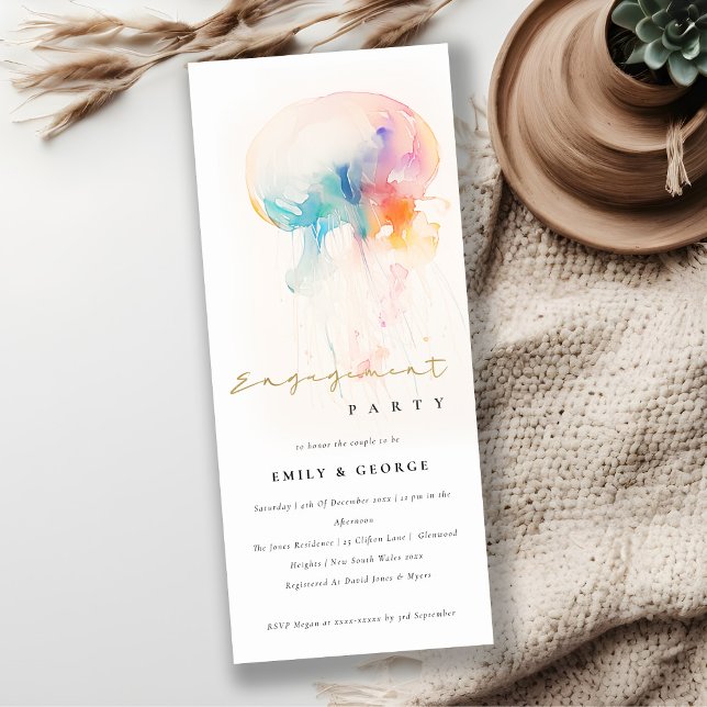 Chic Watercolor Underwater Jellyfish Engagement Invitation (Creator Uploaded)