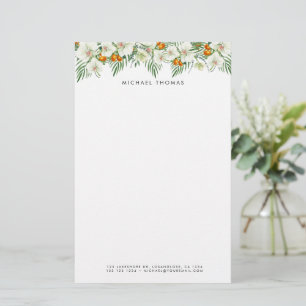 Chic Watercolor White Orchids Kumquats Personised  Stationery