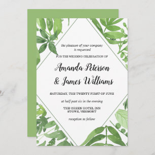 Chic Watercolor wild meadow green diamond Wedding Invitation