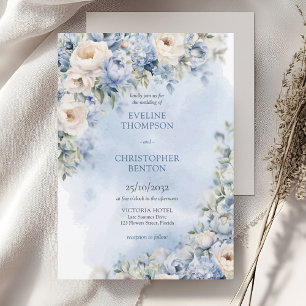 Chic watercolor winter flowers greenery wedding invitation