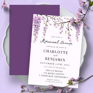 Chic Watercolor Wisteria Branch Rehearsal Dinner Invitation