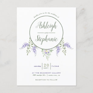 Chic Watercolor Wisteria Drop Wedding Invitation Postcard