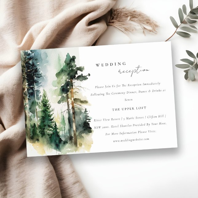 Chic Watercolor Woodland Forest Wedding Reception Enclosure Card (Creator Uploaded)