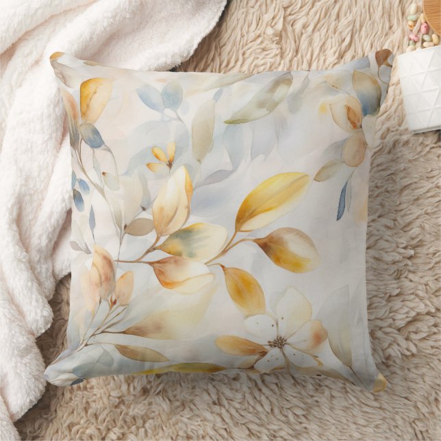 Chic Watercolor Yellow Cream Blue Cushion (Blanket)