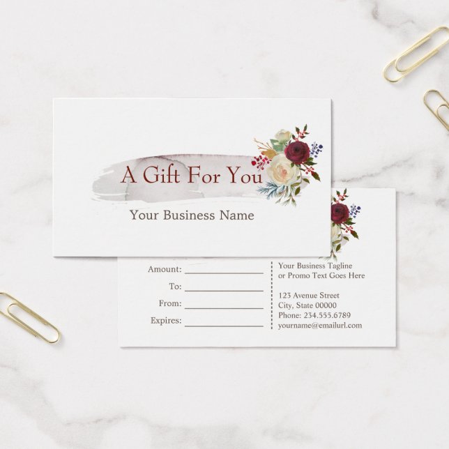 Chic Watercolour Floral Burgundy Gift Certificate (Office)