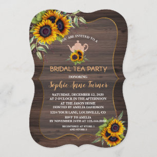 Chic Watercolour Sunflowers Wood Bridal Tea Party Invitation