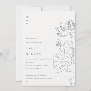 Chic Waterlily Floral Sketch Bridal Shower Invite