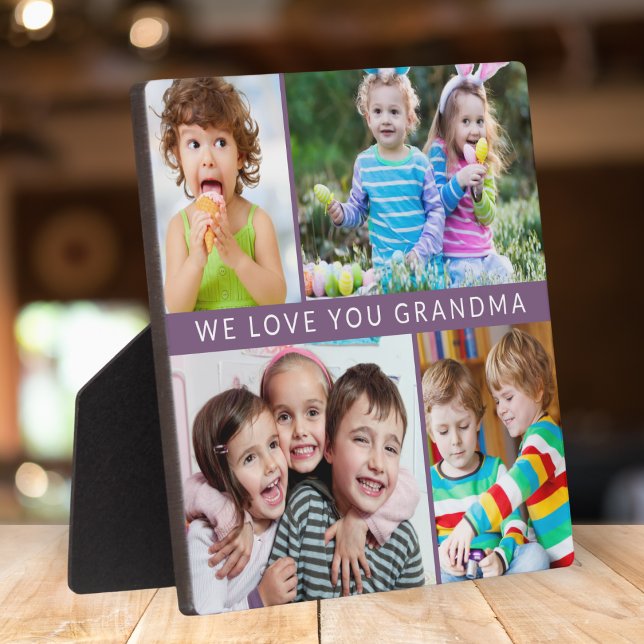 Chic We Love You Grandma 4 Photo Collage Purple Plaque (Creator Uploaded)